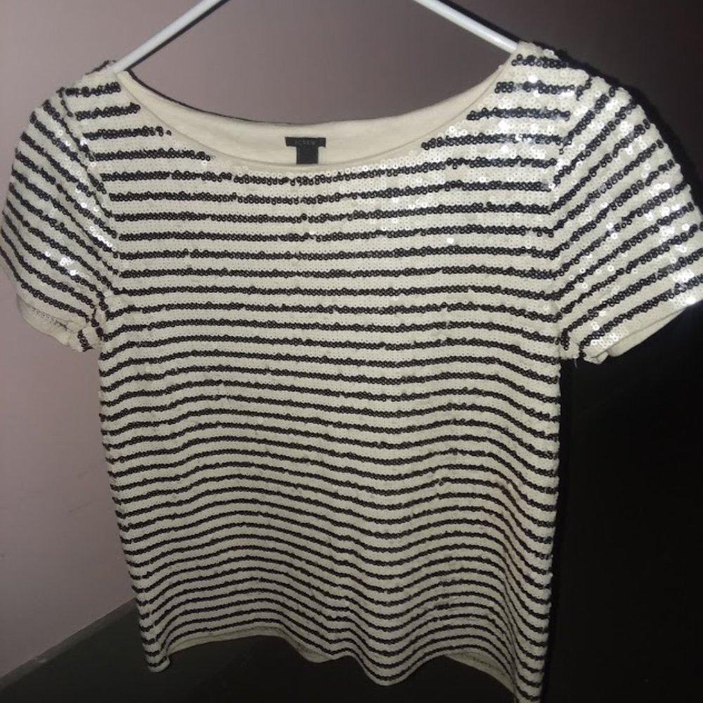 J CREW sequin striped tee